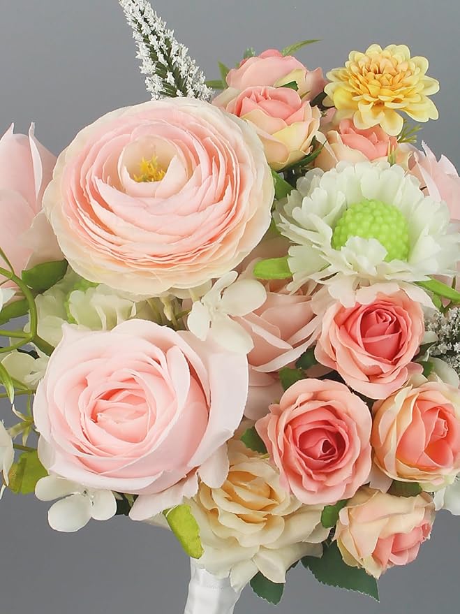 Rinlong 1Pc Pink Bridesmaids Bouquet Artificial Wedding Bouquets for Bride Bridesmaid Silk Bouquet for Homecoming Prom