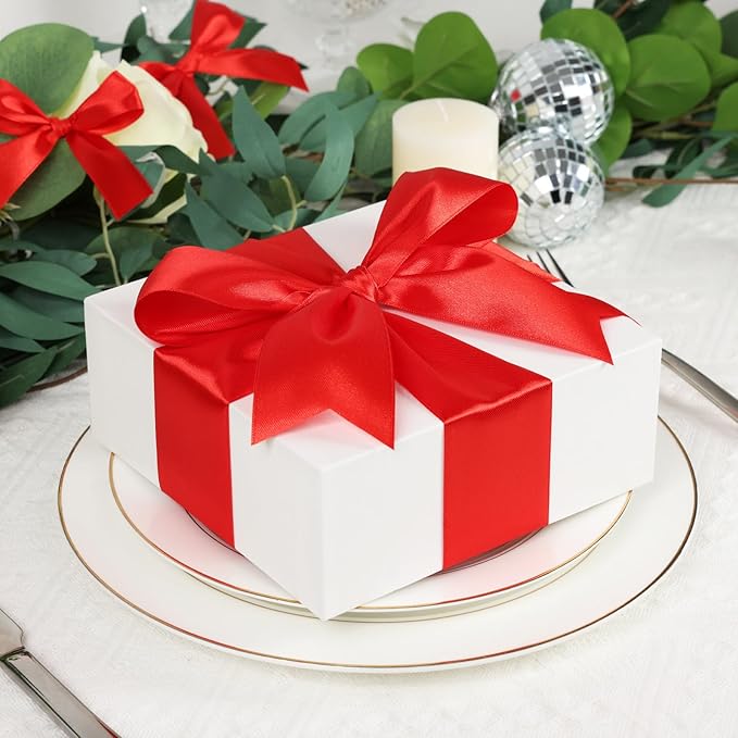 Red Ribbon 1-1/2 Inch, 60 Yards Christmas Red Satin Ribbon for Gift Wrapping, Fabric Ribbon for Flower Bouquet Crafts Wedding Christmas Valentine's Day