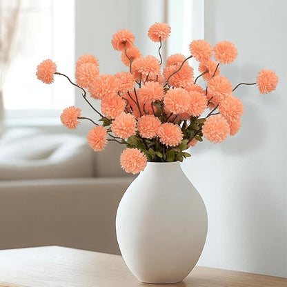 DuHouse 6pcs Artificial Flowers Faux Silk Pompon Mum,Silk Small Mini Chrysanthemum Ball with Stems for DIY Wedding Bouquets Centerpieces Vase Home Table Kitchen Decorations(Peach Fuzz)