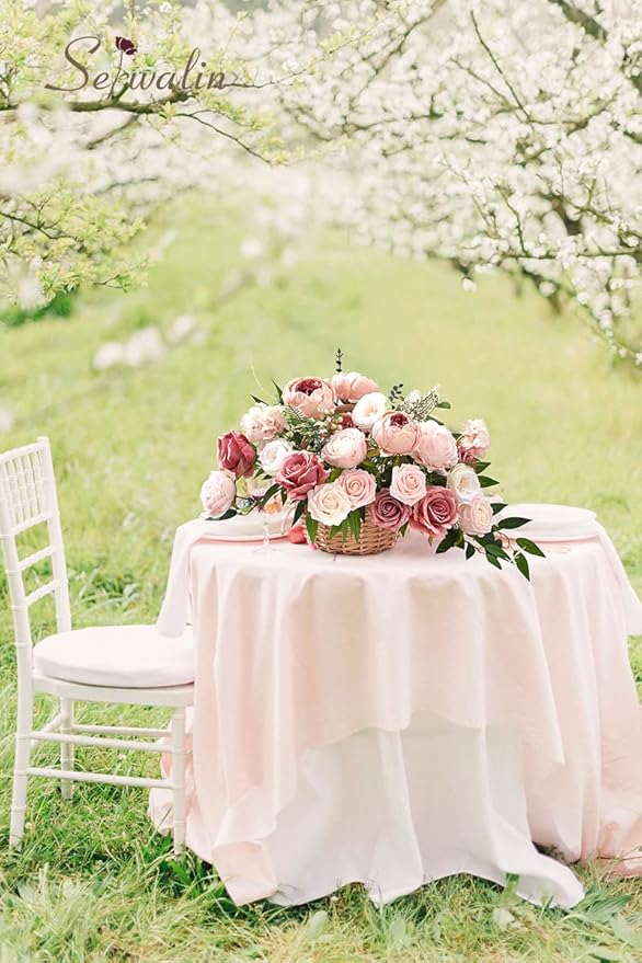 Serwalin 2PCS Artificial Flowers Pink Peonies Silk Flowers Fake Flowers Mixed Roses Combo Dusty Roses for DIY Wedding Bouquets Centerpieces Arrangements for Home Party Table Decor