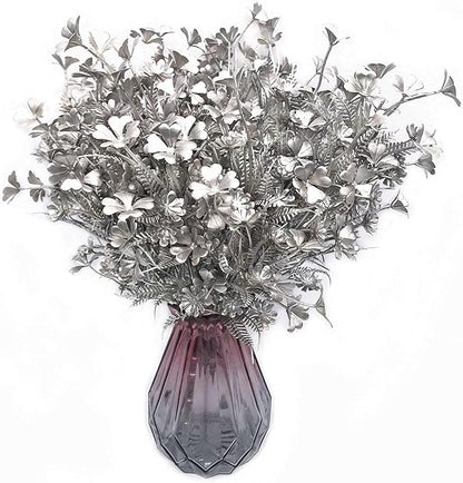 PASYOU Artificial Plants for Christmas Decor, Plastic Grass Faux Shrubs Simulation Flower Leaves Indoor Outdoor Home Garden Planter Filler Party Hotel Verandah Wedding DIY Decoration - Silver 4 Pack