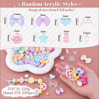 Assorted 200-260PCS Macaroon Color Acrylic Beads for Bracelet Making, Bow Candy GummyBear Bracelet Charms,Cute Beads for Jewelry Making DIY Necklace Keychain Phone Charm Christmas Gift