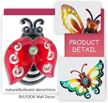 Garden Decor Clearance Butterfly Ladybug Bee Metal Wall Art Decor, Wall Christmas Decoration Hanging for Home Garden Porch Patio Balcony Ornament for Outdoor Christmas Gift, 3 Pack 9 Inch