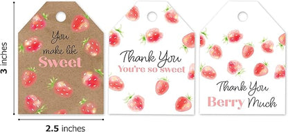 Pro Supply Global 24 Count of 2.5 Inch x 3 Inch Pre Strung Strawberries Gift Tag Assorted Printed Designs on Large Cardstock Gift Hang Tags - Ideal to Use on Bags