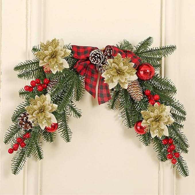 24 PCS Poinsettia Flower Artificial Gold Christmas Flowers Artificial 5.5'' Glitter Poinsettias Artificial Christmas Tree Flower with Clips DIY Xmas Wreath Holiday New Year Home Party Decor