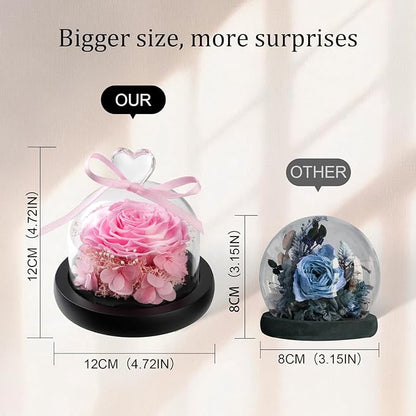 Flowers for Delivery - Forever Flowers Rose in Glass Dome with LED Lights, Large Size Preserved Roses Gifts for Women, Mom, Wife, Friend -Birthday, Anniversary, Valentine's Day Gift (Pink)
