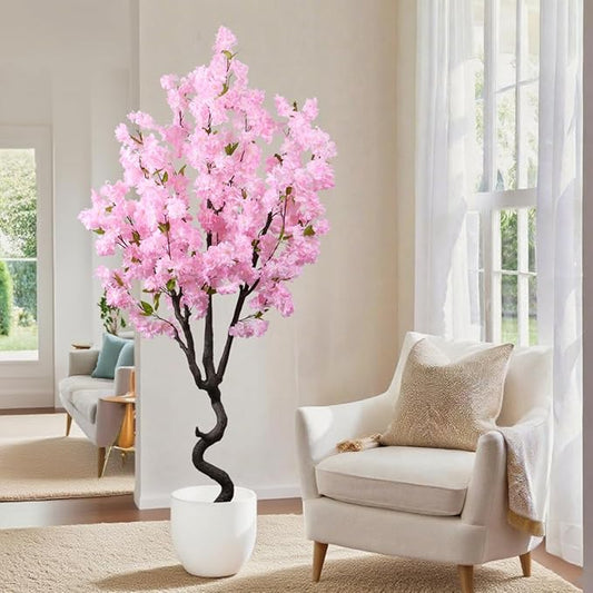 Artificial Cherry Blossom Tree Faux Flowering Tree Pink Decor Indoor for Home Room Decor Gift Christmas