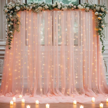 10x10 Peach Tulle Backdrop Curtains for Parties, Sheer Backdrop Curtain Wedding Photo Background Drapes for Baby Shower Photography Birthday Party