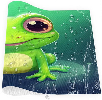 Frog Animal Green Placemats Set of 4 PVC Vinyl Non Slip Table Mats Waterproof Heat Resistant Place Mats Washable Wipeable Dining Table Mat for Kitchen Party Farmhouse Indoor Outdoor Decorative