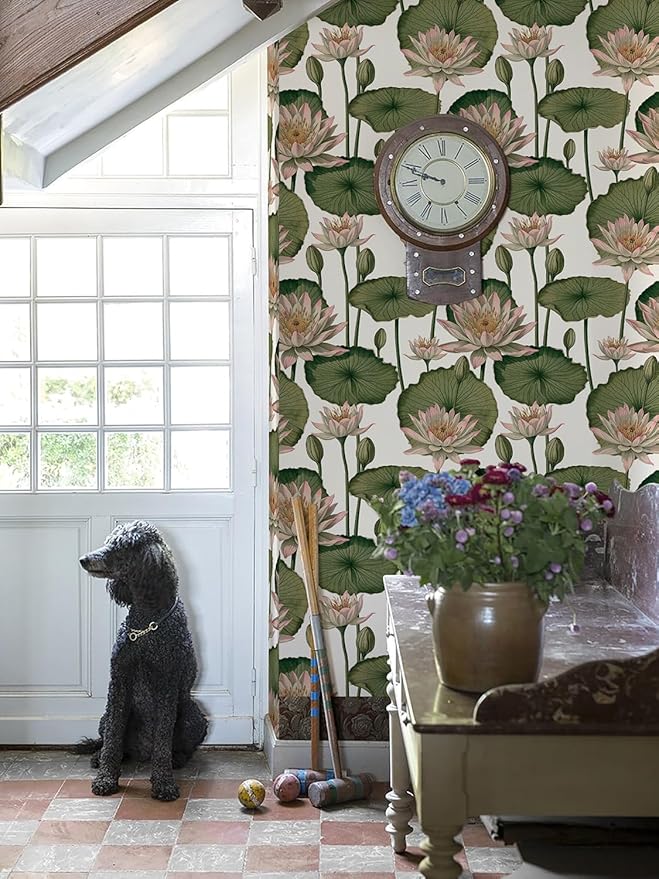 Orainege Floral Wallpaper Peel and Stick Floral Contact Paper Boho 16.9inx196.8in Lotus Flower Wallpaper Removable Self Adhesive Wall Paper for Bedroom Cabinets Decorative