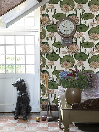 Orainege Floral Wallpaper Peel and Stick Floral Contact Paper Boho 16.9inx196.8in Lotus Flower Wallpaper Removable Self Adhesive Wall Paper for Bedroom Cabinets Decorative