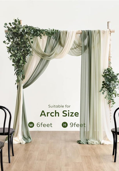 Ling's moment Wedding Arch Flowers with Sheer Drapes Kit - Artificial Green Floral Arrangements for Ceremony Backdrop, Spring Greenery Arbor Decor, 5-Piece Set (2 Flower Stems + 3 Hanging Drapes)