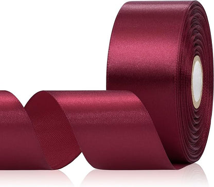 30 Yards Wine Red Ribbon 1-1/2 Inch, Dark Red Satin Ribbon for Gift Wrapping, Flower Bouquet, Crafts, Halloween, Christmas, Wedding and Eternal Roses
