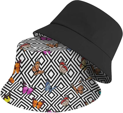 Bucket Hat for Women Men Unisex Sun Cap Packable Outdoor Fisherman Hat Headwear,Reversible Double-Side-Wear
