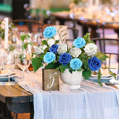 JOYLEX Artificial Flowers Realistic Roses, Real Looking Fake Roses with Stem for DIY Wedding Bouquets Centerpieces Bridal Shower Party Home Romantic Decorations (Shades of Blue, Regular 3" - 200pcs)