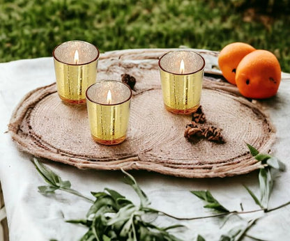 Mister Candle Unscented Gold Mercury Glass Votive Candles, 2" Filled Candle Jars for Centerpieces, Wedding Décor, Events, Home & Party Ambiance, Set of 12 Hand Made in USA