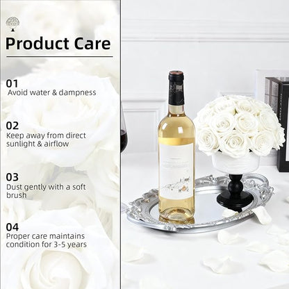 Luxury Preserved Flowers Blooms with Ceramic Base, Mushroom Shape Forever Eternal Natural Rose Gift Box for Home Table Decoration, Girlfriend Wife family Valentines Mothers Day Birthday (White)