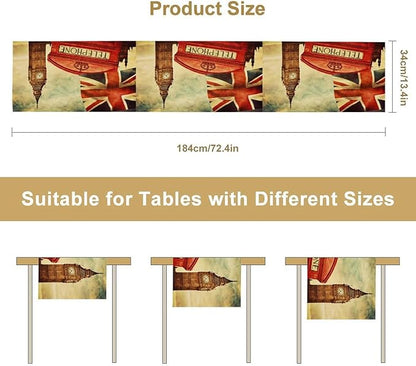 British Table Runner, Seasonal Vintage Buildings England London Culture Element Coffee Table Center Decor for Home Kitchen Dining Patio Holiday Party Table Decorations 13x72 inches