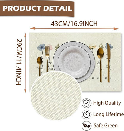 Christian Placemats Set of 4, Fruit of The Spirit Floral Bible Verse Scripture Table Mats Place Mats for Kitchen Dining Table Decoration, Christian Home Decor 16.9x11.4 Inch