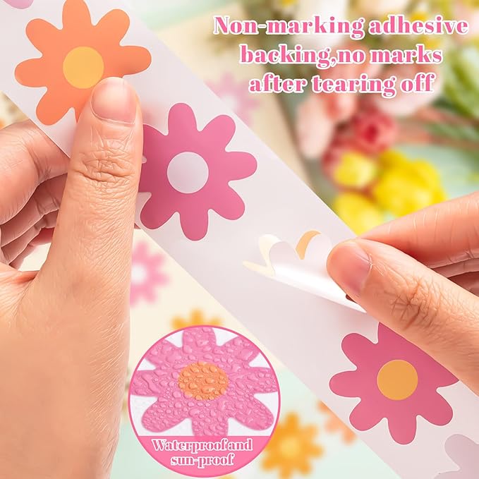 1200 PCS Boho Daisy Stickers Flowers Stickers Retro Daisy Decals 60s 70s Party Favors for Kids Scrapbook Cups Gift Birthday Decor Teacher Reward School Supplies Incentives