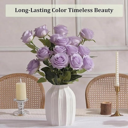 Roses Artificial Flowers 15 PCS, Fake Roses Silk Flowers with Long Stems, Faux Rose for Wedding Centerpieces, Home Decor, Indoor Floral Arrangements, Party Decor, DIY Bouquet (Light Purple)