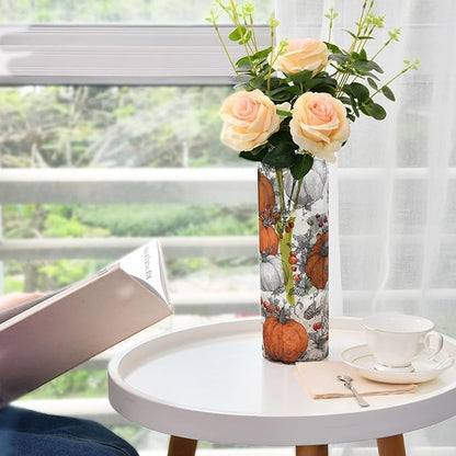 Flower Vase Clear Plastic Cylinder Vases Decor for Centerpieces Home Storage Office Weddings Pumpkin Butterfly Berry 11.8 x 3.9 in