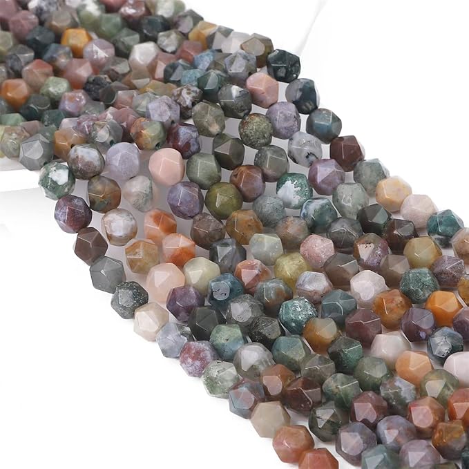 Faceted Natural Indian Agate Stone Round Beads 6mm 36cm/Strand for Jewelry Making