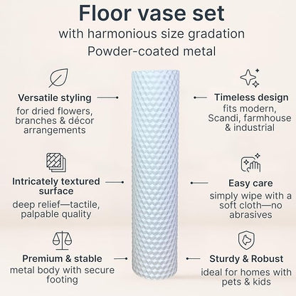 Leewadee White Tall Floor Vase, Set of 2 Decorative 24/19″ Large White Vases from Metal for Home Decor Living Room, Style with Pampas Grass for Modern, Vintage, Rustic or Farmhouse Room Decor