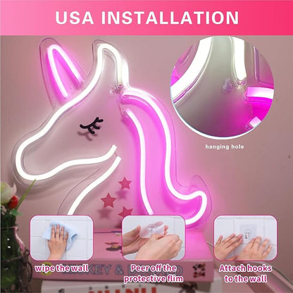 Unicorn Neon Light, LED Neon Sign Night Light, Cute Unicorn Light Sign for Girls Room, Birthday Christmas Gift, Wedding, Party Wall Decor