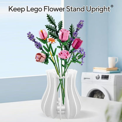 Wooden Vase for Lego Flowers - Wooden Vase for Lego Bouquet, Wood Vases Puzzle Set for LegoRoses Sunflower Tulips, Vases Kit for Artificial Bouquet Arrangement Home and Office Decoration (White)