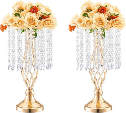 VEVOR 20PCS 43cm/16.9” Tall Crystal Wedding Flower Stand, Metal Wedding Centerpiece Vase, Gold Flower Holders Floral Display Rack for Tables Wedding Dinner Party, Ceremony Birthday Event Decor