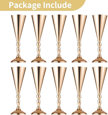 NUPTIO Tabletop Metal Wedding Flower Trumpet Vase Table Decorative Centerpiece Artificial Flower Arrangements for Anniversary Ceremony Party Birthday Event Aisle Home Decoration (10 x M, Gold)