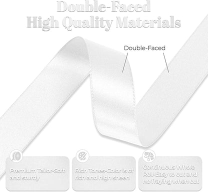 White Satin Ribbon, Double Faced 1 Inch X 50 Yards White Ribbon, Premium Satin Ribbons for Gift Wrapping, Crafts, Hair Bow Making, Sewing, Flower Bouquet, Wedding Party Decor