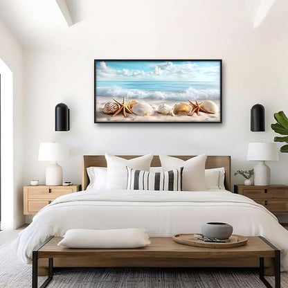 Beach Seashells Large Wall Art Framed Wall Decor for Living Room Ocean Pictures Oversized Canvas Print Painting Modern Extra Large Framed Artwork for Bedroom Office Home Decor 60"x30"