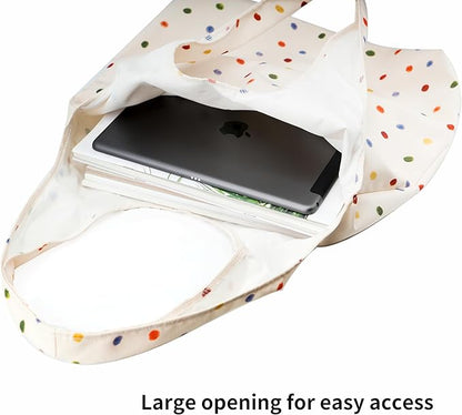 Canvas Tote Bag, Large Capacity Shoulder Bag with Inner Pockets, Foldable Shopping Bag