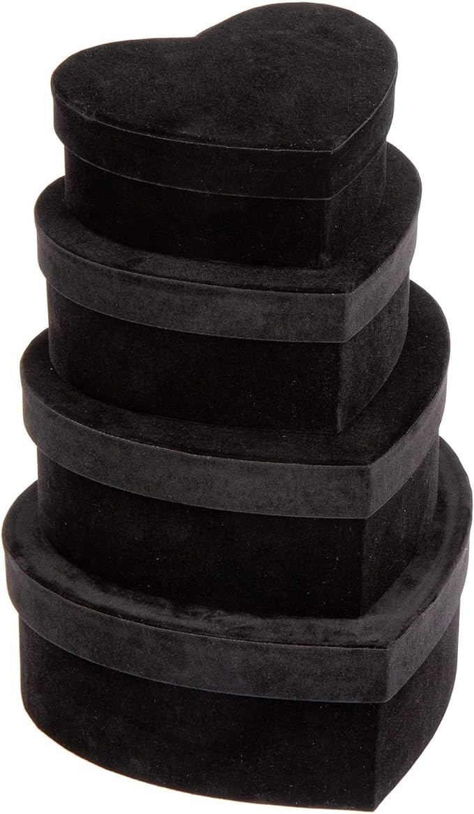 GnFlus Black Heart Shaped Gift Boxes with Lids for Presents 4 Pack Velvet Nesting Gifts Box for Arrangements Flowers Valentines Christmas Thanksgiving Wedding Birthdays Bridesmaid Anniversary Party