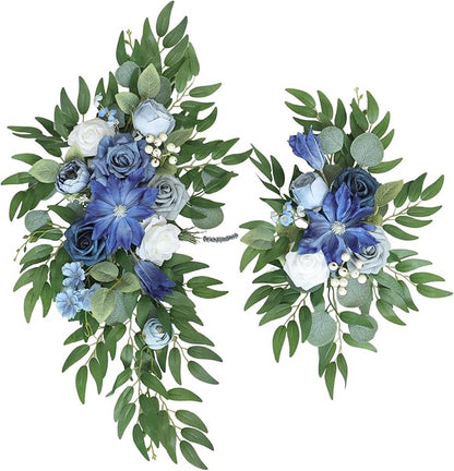 Faux Flower Swag Set of 2, Blue Artificial Flowers Swags for Wedding Arch, Wedding Welcome Signs, Welcome Reception Ceremony Signs Decorations