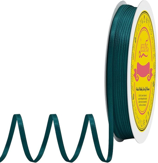 Double Face Teal Satin Thin Ribbon 1/8 inch X 100 Yards Polyester Teal Ribbon for Gift Wrapping Very Suitable for Weddings Party Hair Bow Invitation Decorations and More