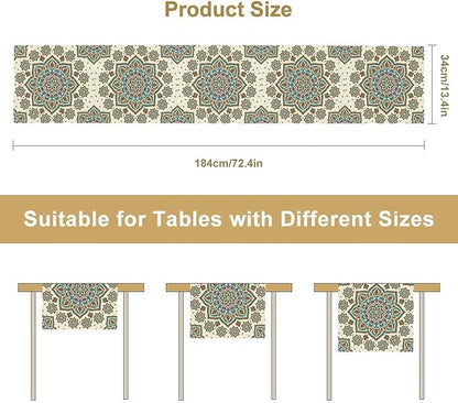 Boho Table Runner, Colorful Bohemian Mandala Geometric Floral Table Runner for Kitchen Dining Home Party Decoration, 13x108 Inch