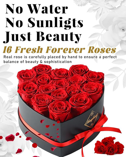 16 Flowers Forever Preserved Roses in Heart Box, Preserved Flowers Womens Birthday Gifts for Women Mothers Rose Gift for Her Romantic Eternal Real Rose for Women Mom Wife