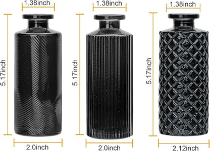Brajttt Glass Bud Vase Set in Bulk, 9pcs Mini Vintage Flower Vases for Wedding,Black Relief Vase for Centerpieces,Home Table Flower Decor, Party Decorations