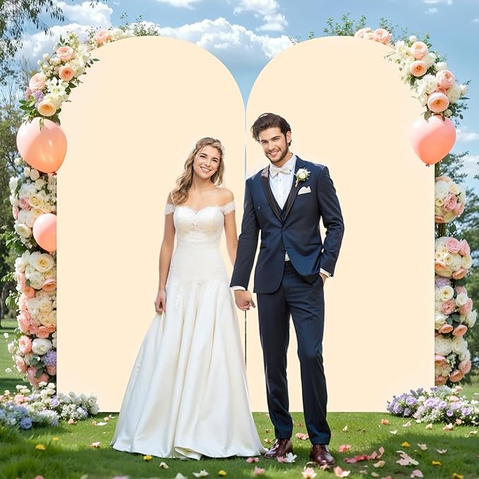 6FT Champagne Arch Backdrop Cover - Polyester Fitted Wedding Arch Stand Covers Round Top Chiara Arch Backdrop Cover for Birthday Party Banquet Photo Background Decoration
