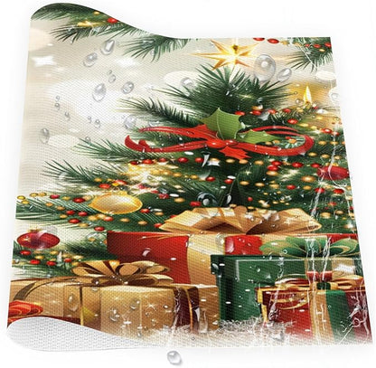 Xmas Christmas Tree Green Placemats Set of 1 PVC Vinyl Non Slip Table Mats Heat Resistant Place Mats Washable Wipeable Dining Table Mat for Kitchen Decor Party Indoor Outdoor Decorative Gift