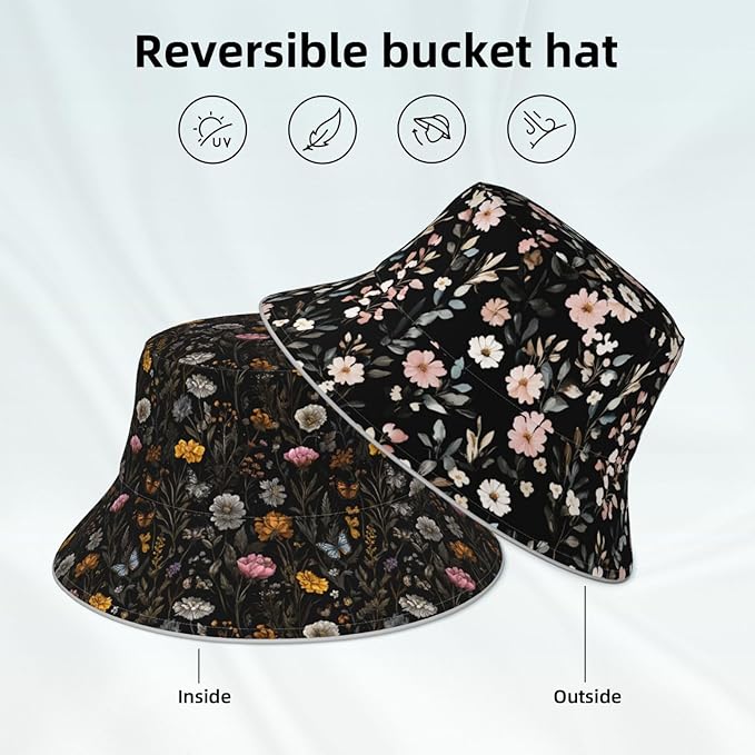 Bucket Hat Double-Side-Wear Reversible Sun Hat Beach Travel Hiking for Women Men