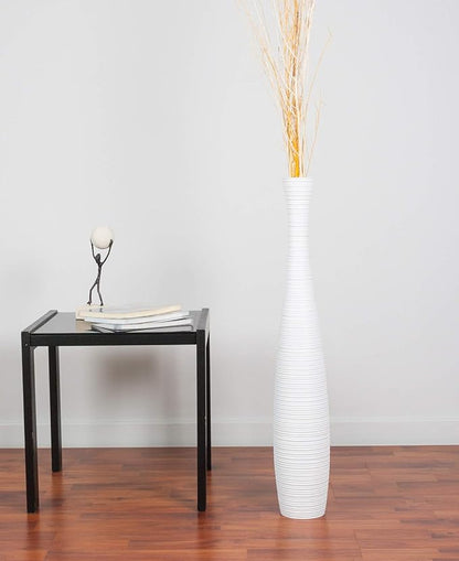 Leewadee Large White Home Decor Floor Vase - Wooden 26 inch Tall Farmhouse Decor Flower Holder for Fake Plant and Pampas Grass