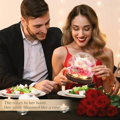 Preserved Flowers,Rose in Glass Dome with LED Light, Gifts for Her, Women, Mom,Grandma,Girlfriend, Wife- Style2