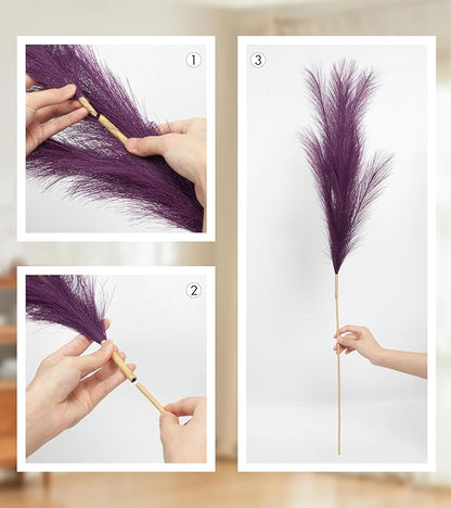 9 Pcs 45" Tall Pampas Grass Purple Decor, Long Stem Artificial Flower Floor Vase Large Faux Floral Pompas Fake Plants Dried Bouquet Arrangement Vase Filler for Boho Home Wedding Decoration