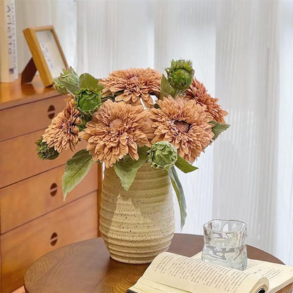 Kimura's Cabin 5Pcs Fake Sunflowers Flowers Artificial Silk Chrysanthemum Long Stems Faux Sunflower Bouquet for Wedding Home Garden Birthday Party Indoor Decor(Lotus Root Powder)