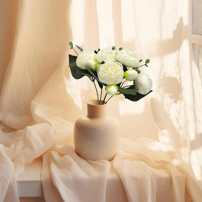 Artificial Peony Flowers, 4Pcs Silk Peonies Fake Peony Bouquets for Home Wedding Office Party Decor (White)