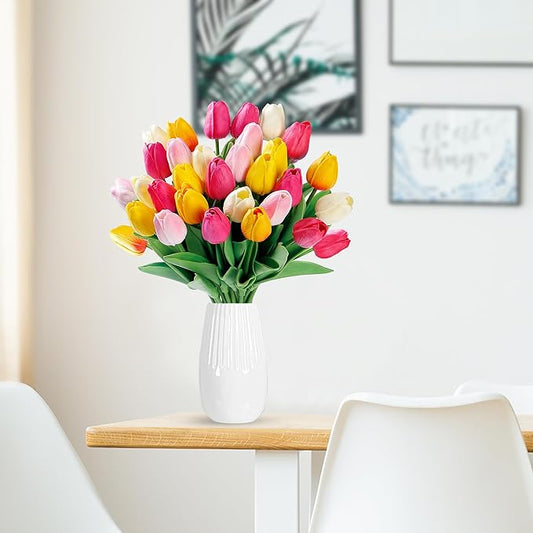 Sggvecsy 15 Pcs Fake Tulips Artificial Flowers Real Touch PU Faux Flowers Tulip Stems for Wedding Spring Bouquet Floral Arrangement Home Office Party Decorations for Mother's Day (Multi Colors)